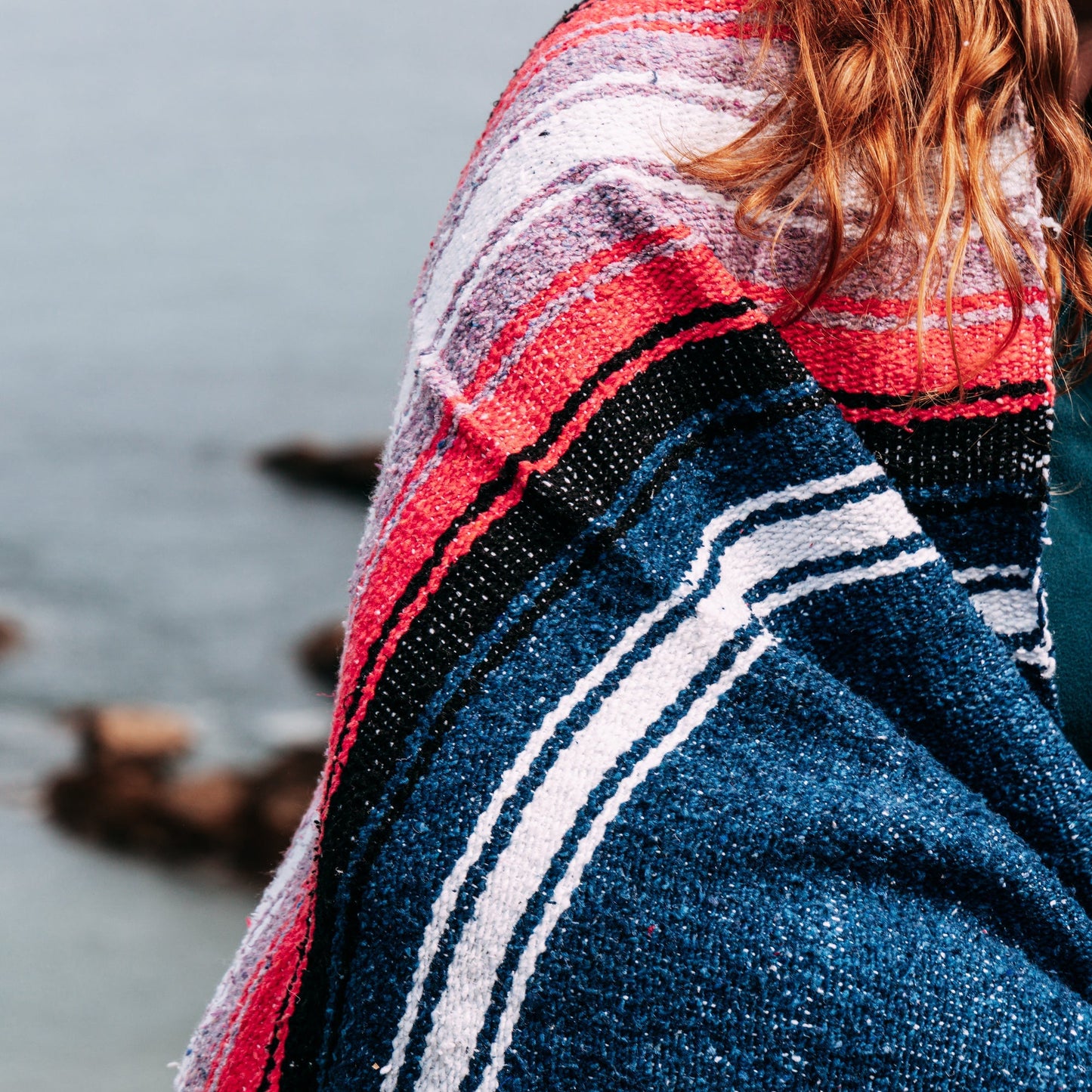 Aegean Blue & Pink Baja Diamond Blanket West Path