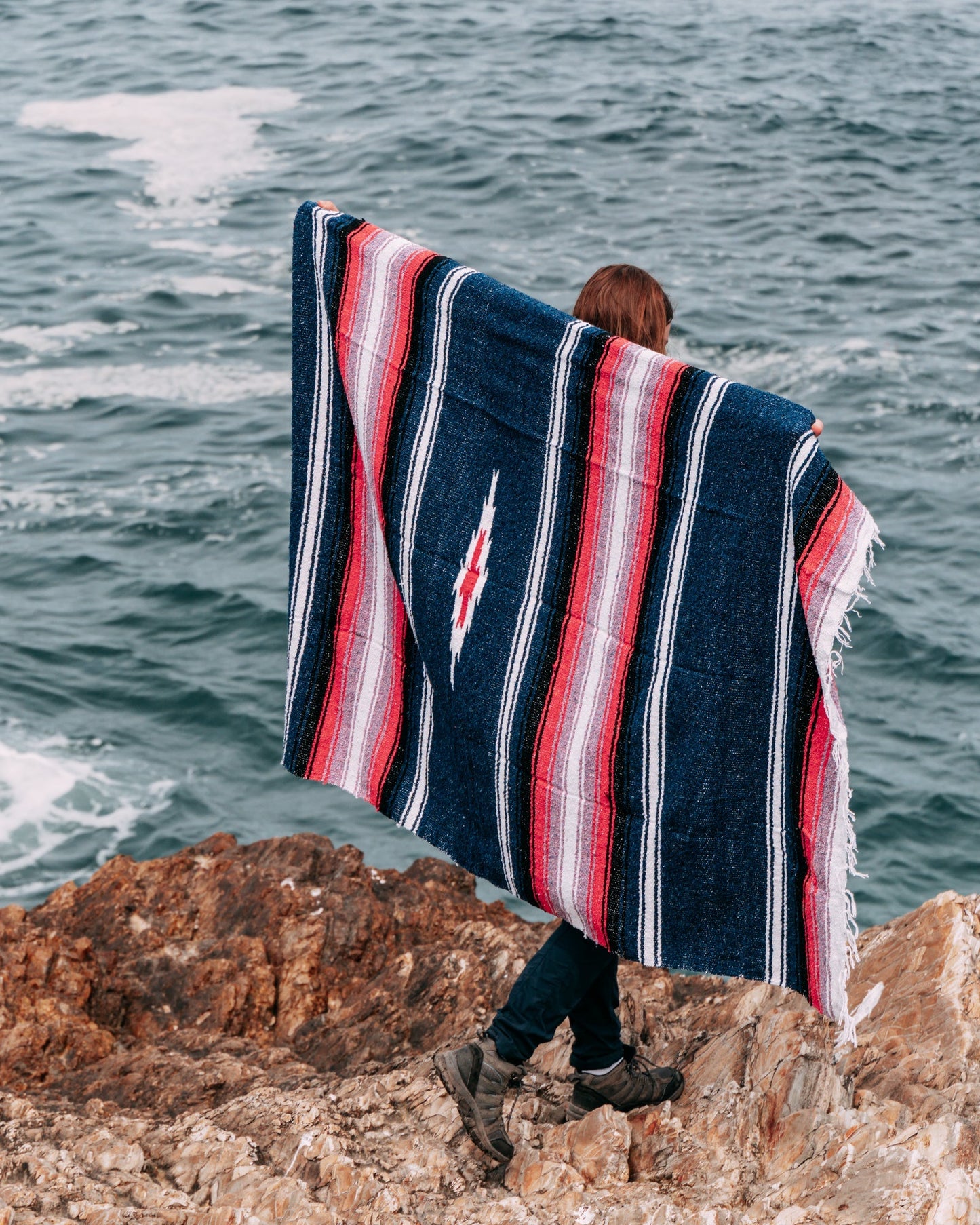 Aegean Blue & Pink Baja Diamond Blanket West Path