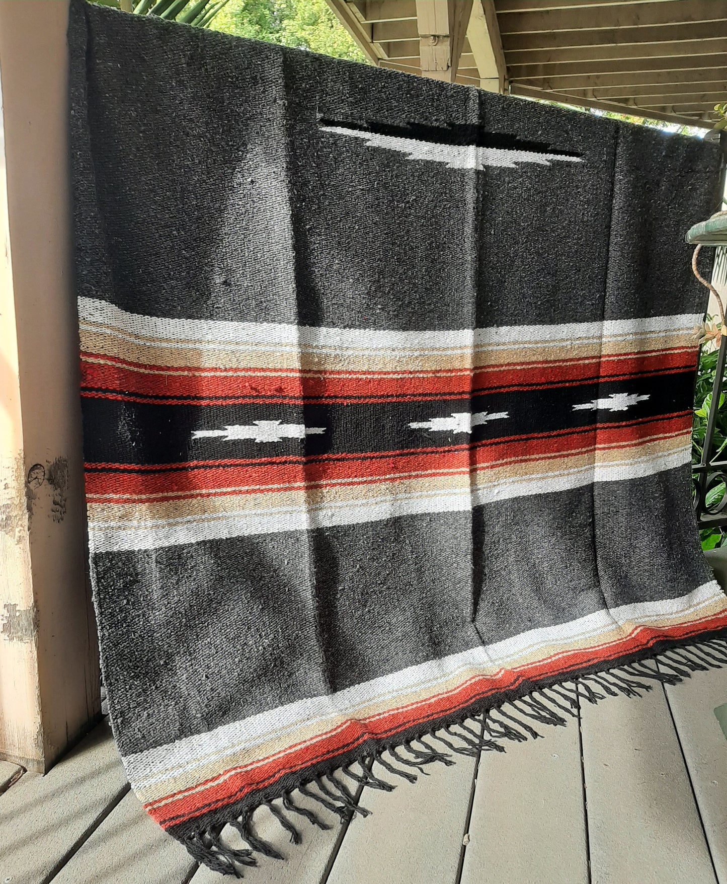 Charcoal Retro Diamond Mexican Blanket West Path