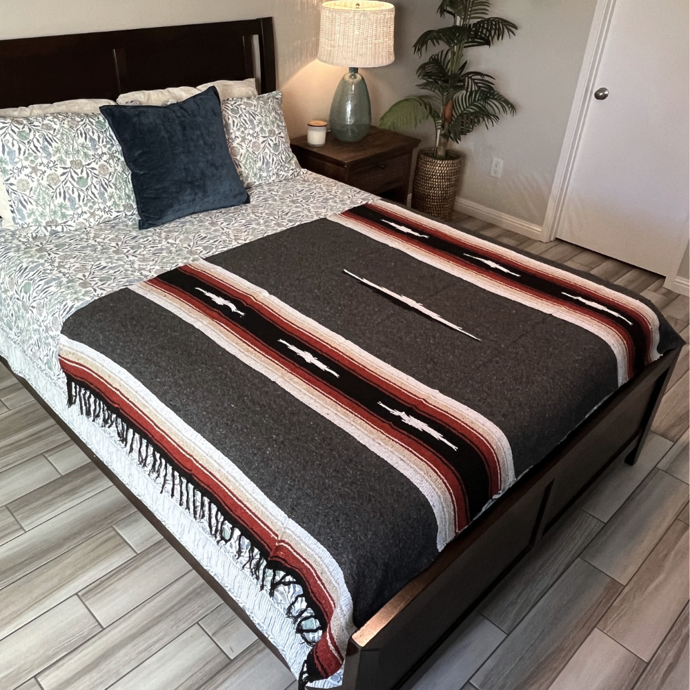 Charcoal Retro Diamond Mexican Blanket West Path