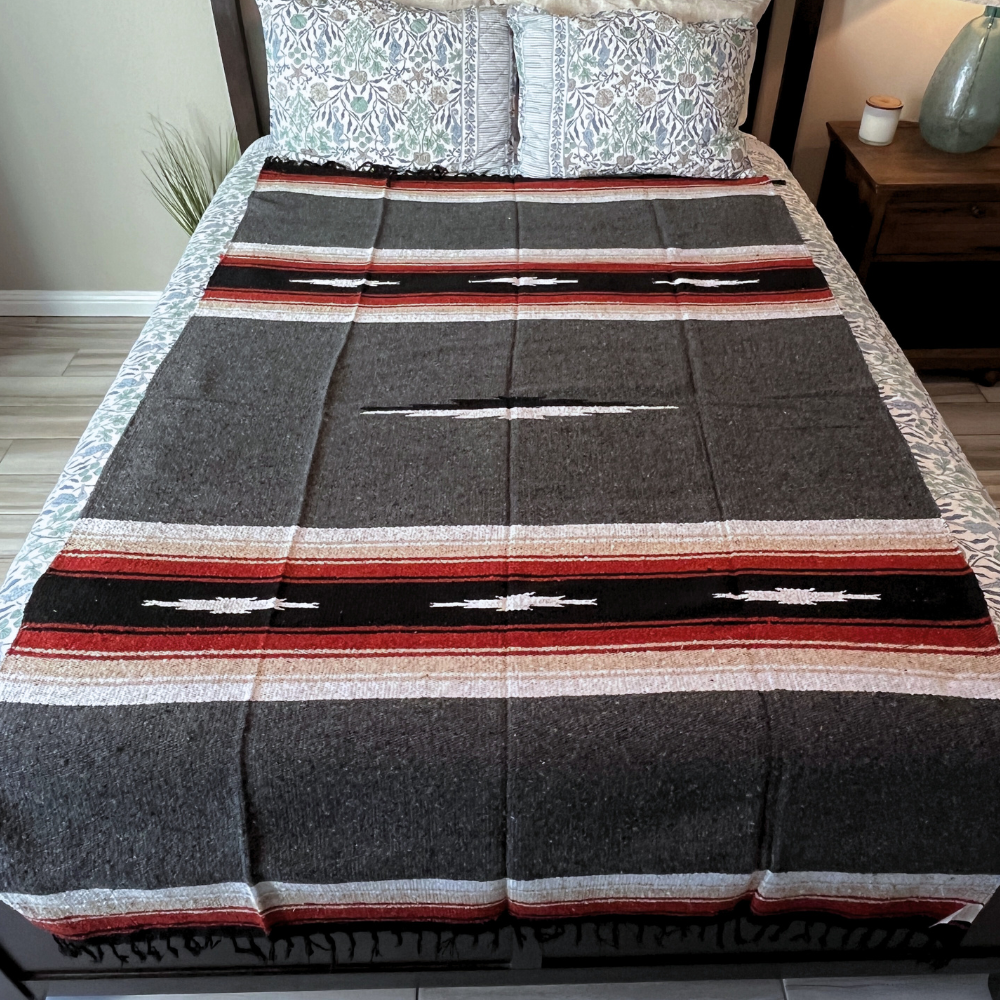 Charcoal Retro Diamond Mexican Blanket West Path