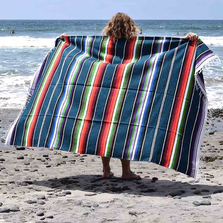 100% Cotton Blue Serape Blanket West Path