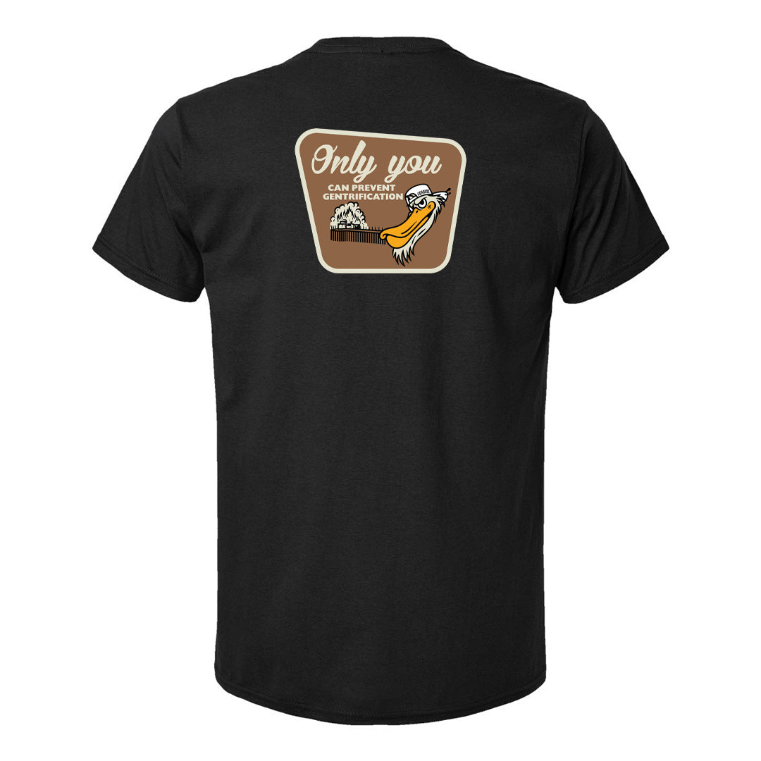 Charlie the Pelican Tee Side Head front and profile Badge on back RealSurfShop