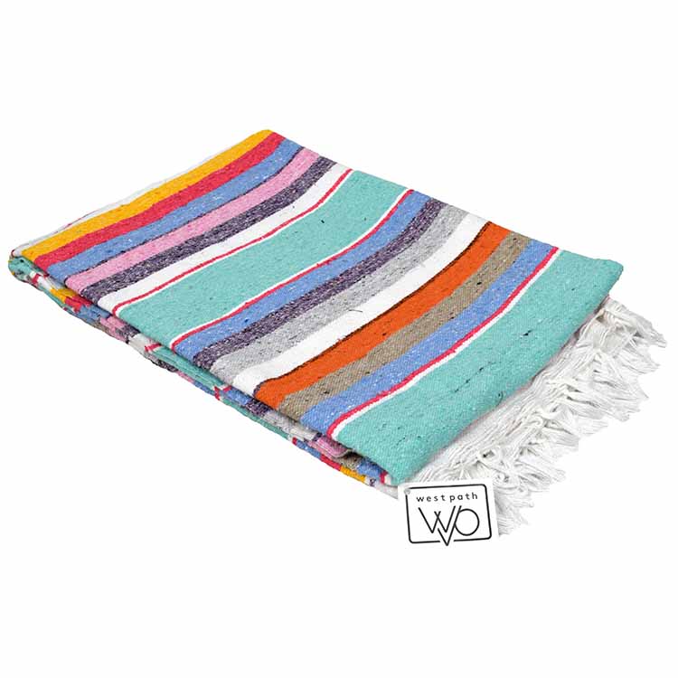 100% Cotton Serape Blanket - Mint Pastel West Path