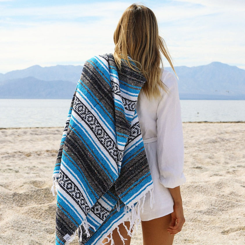 Bright Blue Mexican Falsa Blanket West Path