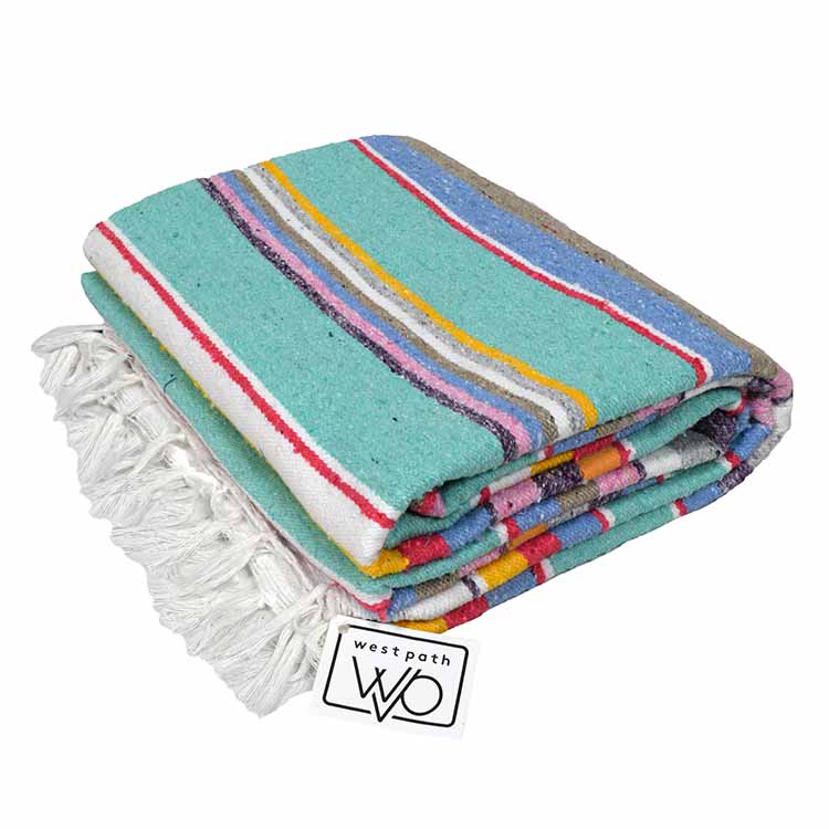 100% Cotton Serape Blanket - Mint Pastel West Path