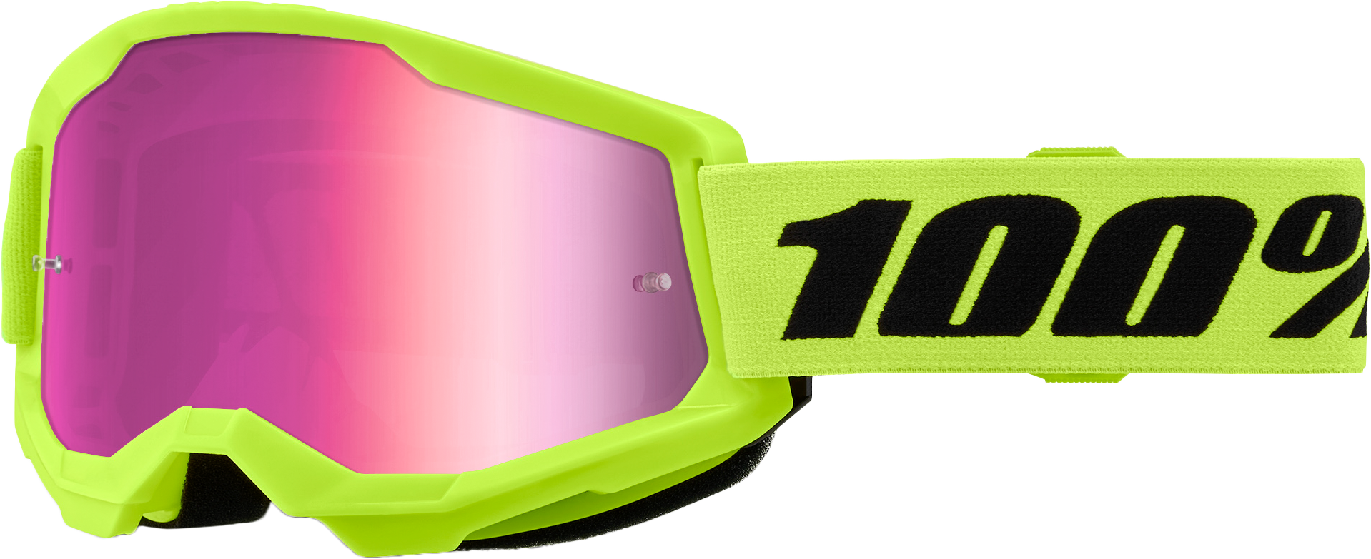 100% Strata 2 Youth Goggle Neon Yellow Mirror Pink Lens LiveTheGnar