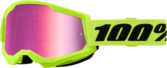 100% Strata 2 Youth Goggle Neon Yellow Mirror Pink Lens LiveTheGnar