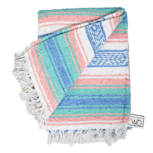 Mint, Blue & Coral Peach Mexican Falsa Blanket West Path