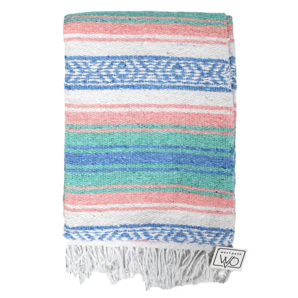 Mint, Blue & Coral Peach Mexican Falsa Blanket West Path