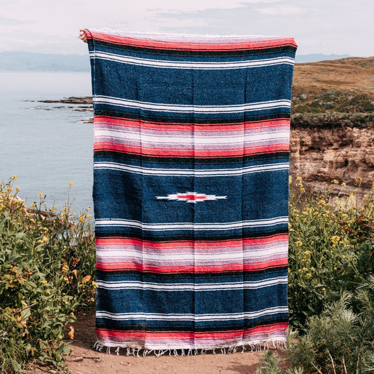 Aegean Blue & Pink Baja Diamond Blanket West Path