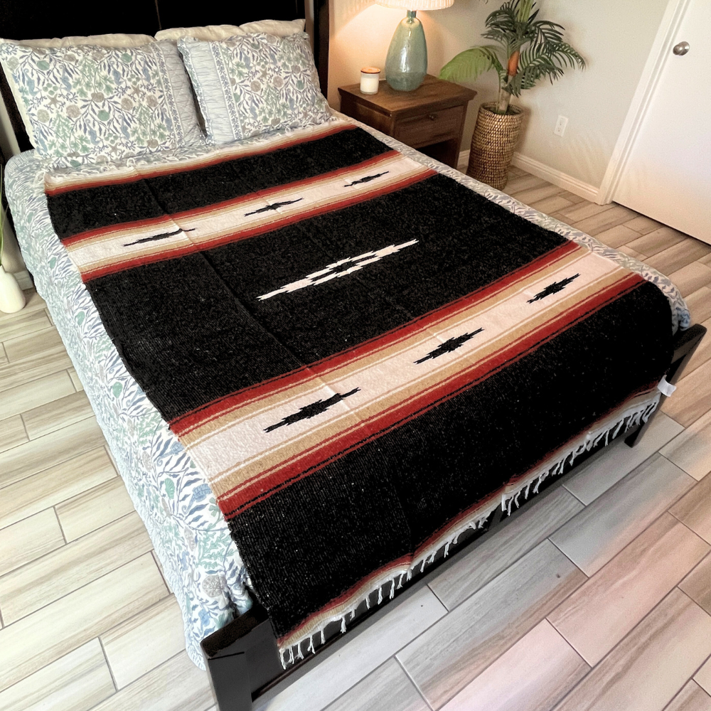 Black Baja Multi Diamond Yoga Blanket West Path