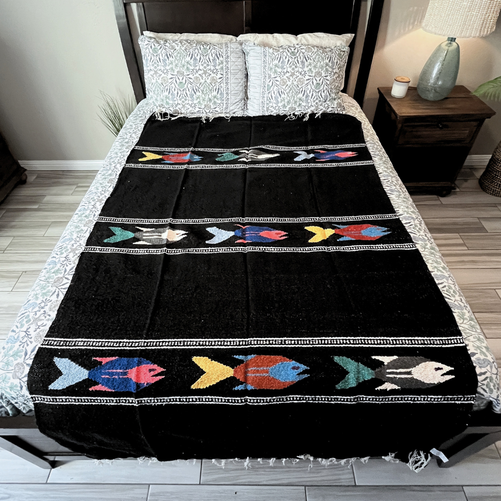 Black Baja Fish Yoga Blanket West Path