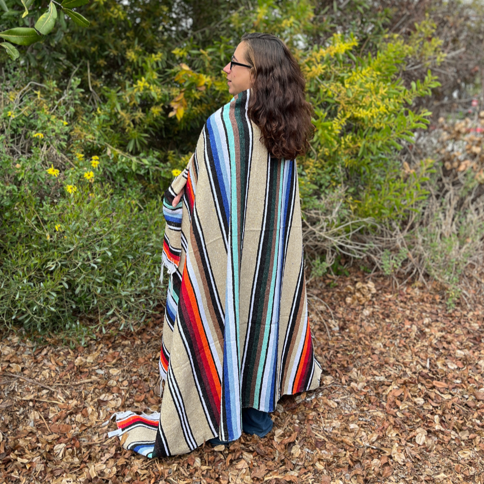 100% Cotton Mexican Blanket - Tan Natural