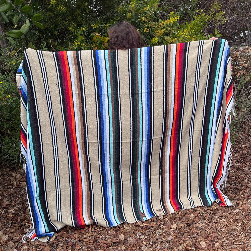 100% Cotton Mexican Blanket - Tan Natural