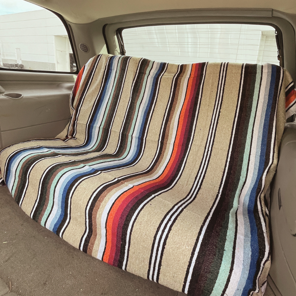100% Cotton Mexican Blanket - Tan Natural