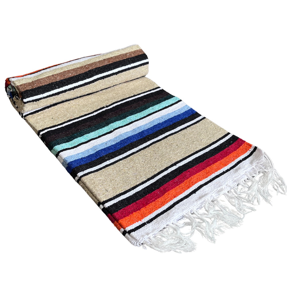 100% Cotton Mexican Blanket - Tan Natural