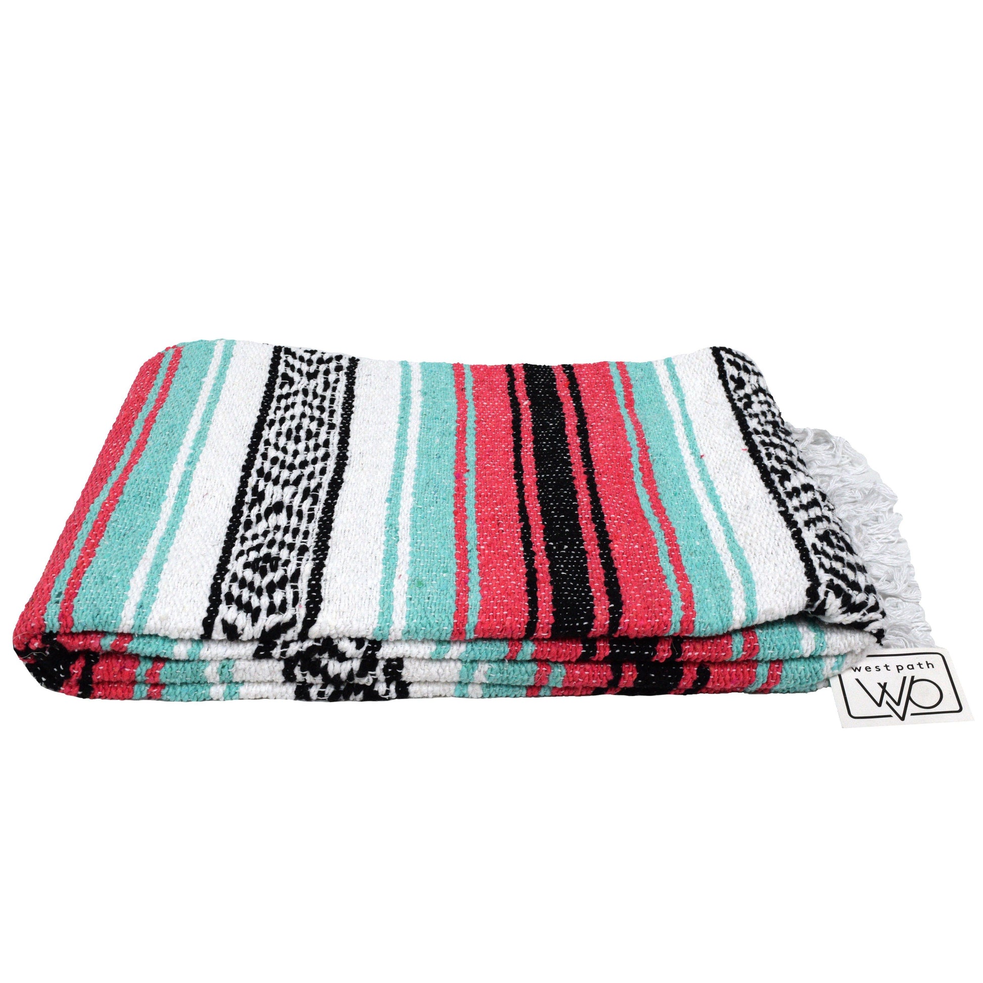 Seafoam Green & Coral Mexican Falsa Blanket West Path