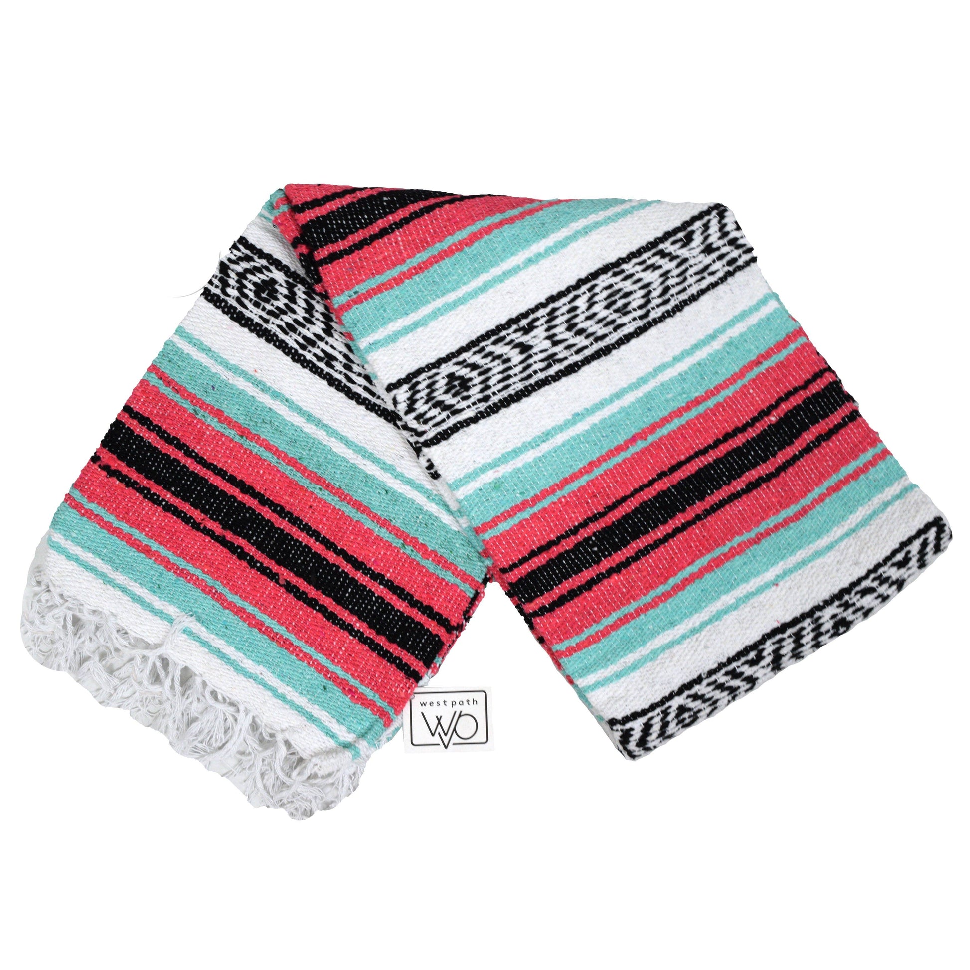 Seafoam Green & Coral Mexican Falsa Blanket West Path