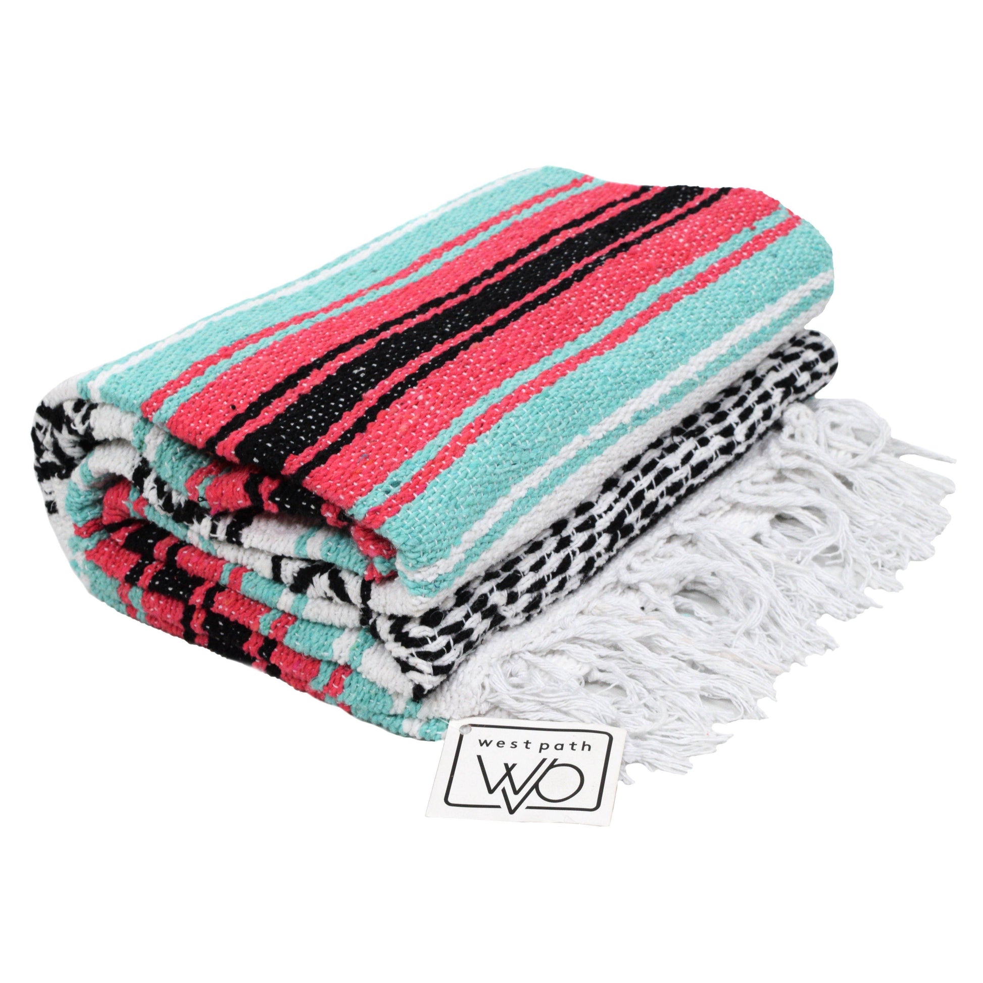 Seafoam Green & Coral Mexican Falsa Blanket West Path