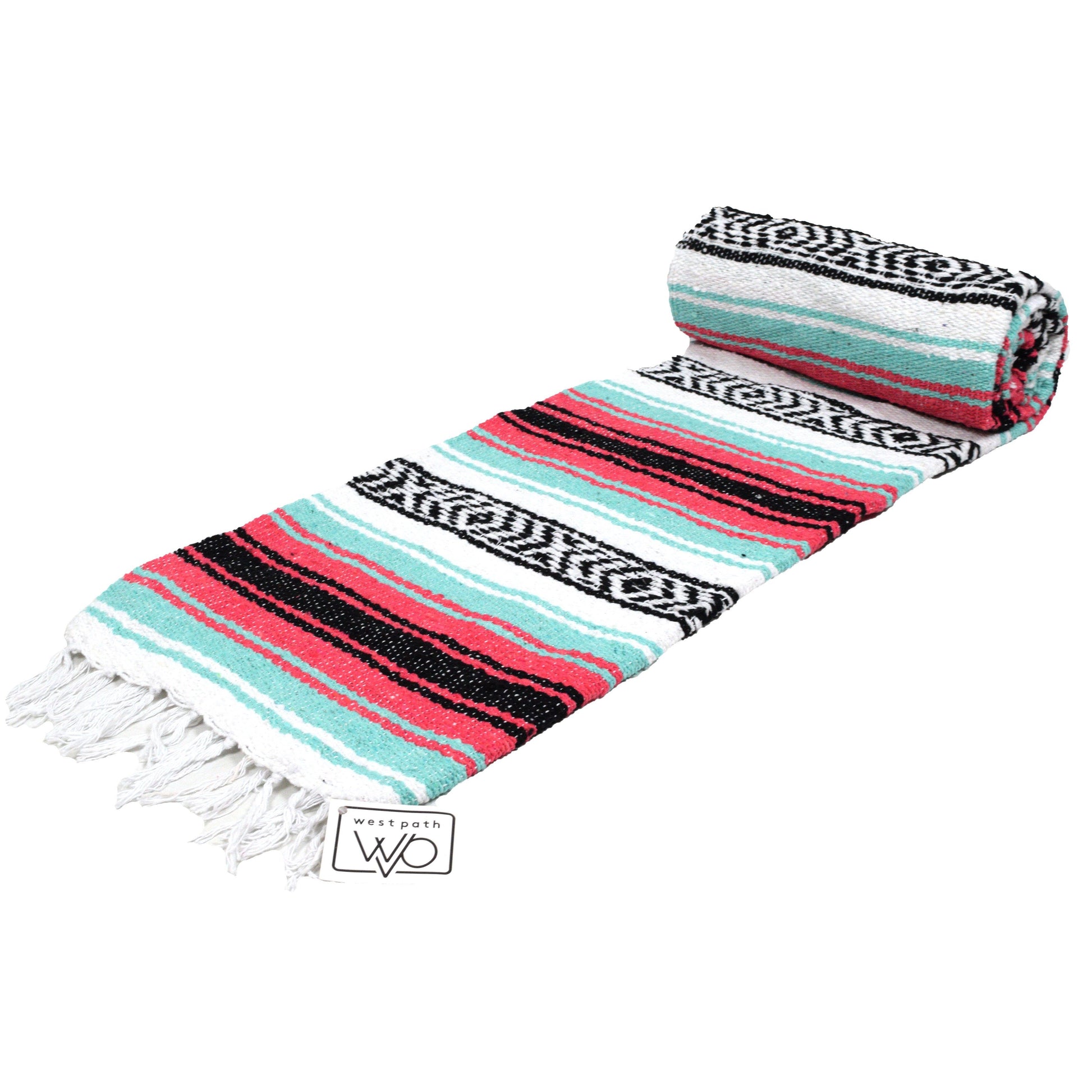 Seafoam Green & Coral Mexican Falsa Blanket West Path