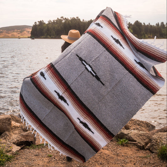 Grey Baja Mexican Diamond Yoga Blanket West Path