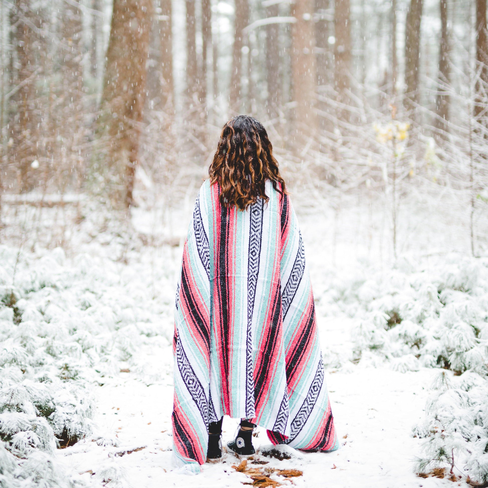 Seafoam Green & Coral Mexican Falsa Blanket West Path