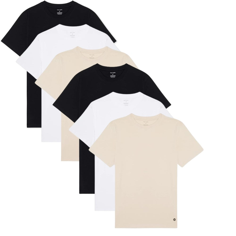 Men's Organic Crew Neck Tee Shirt - Neutral 6 Pack
