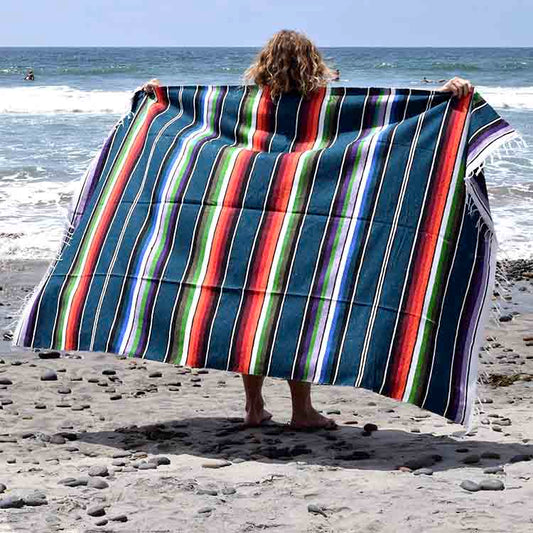 100% Cotton Blue Serape Blanket West Path