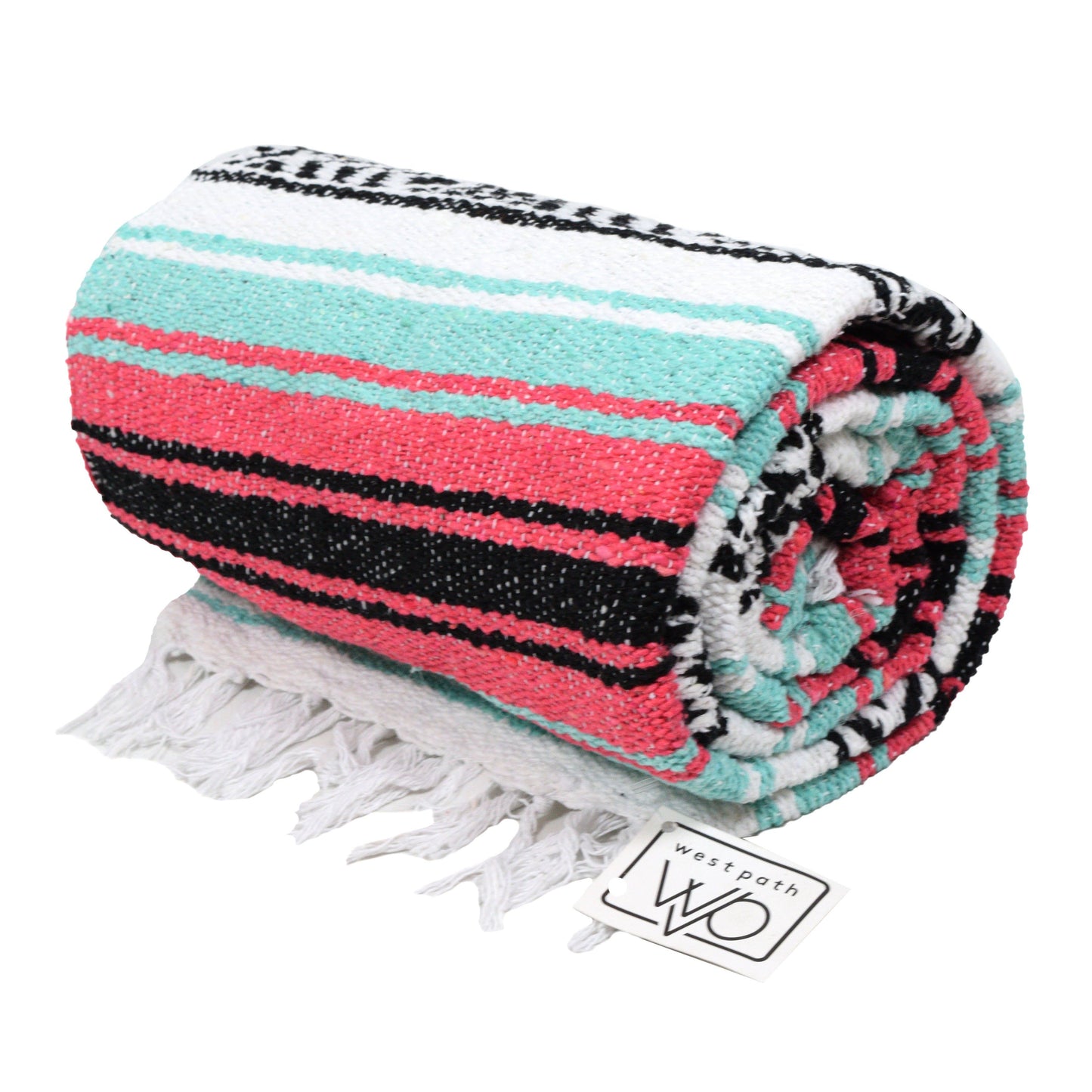 Seafoam Green & Coral Mexican Falsa Blanket West Path