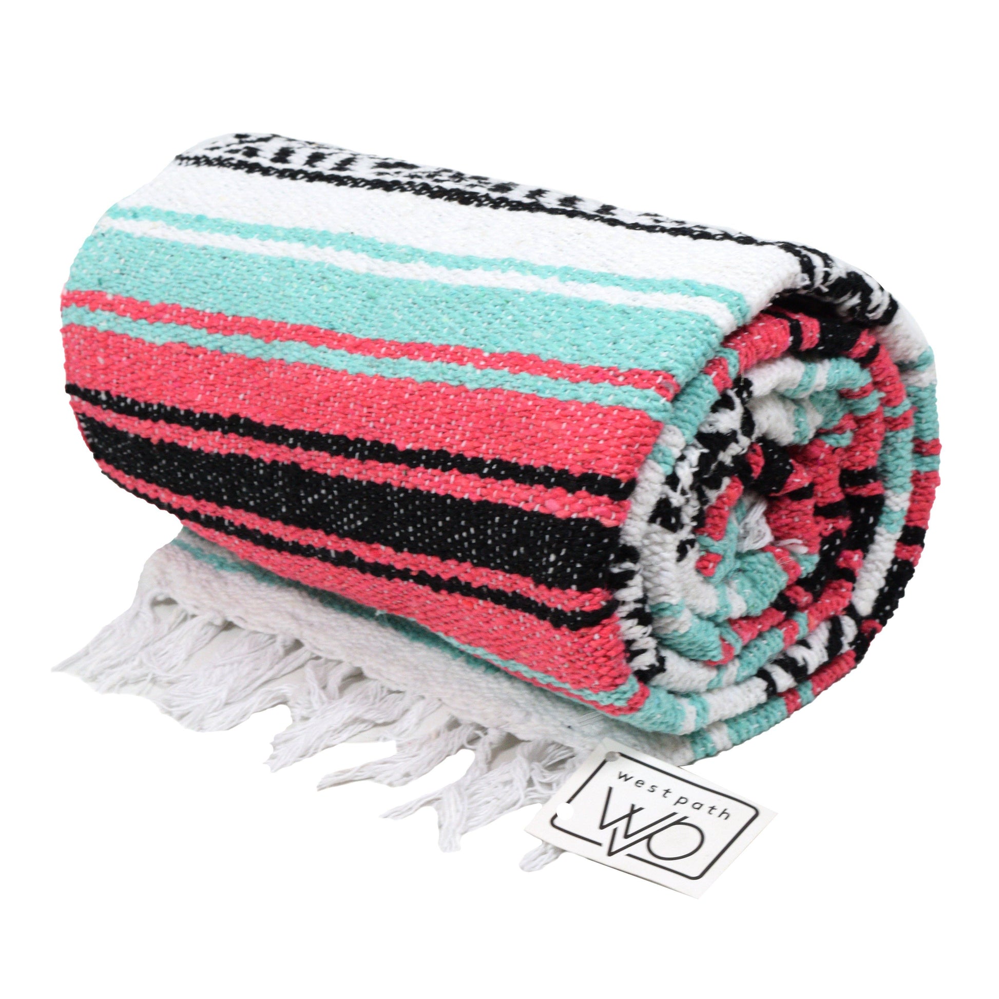 Seafoam Green & Coral Mexican Falsa Blanket West Path