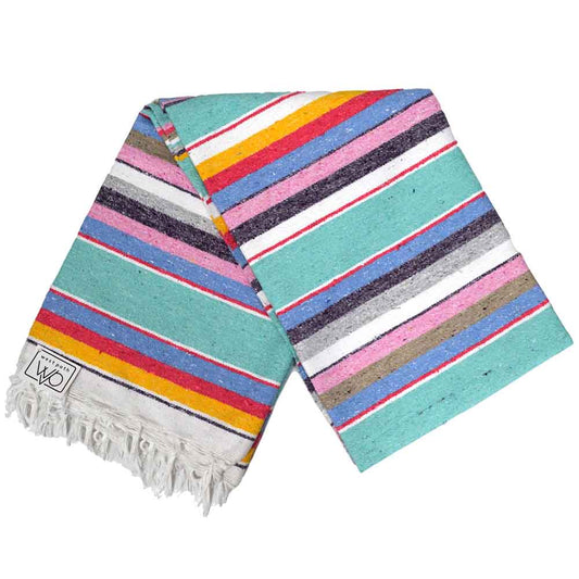 100% Cotton Serape Blanket - Mint Pastel West Path