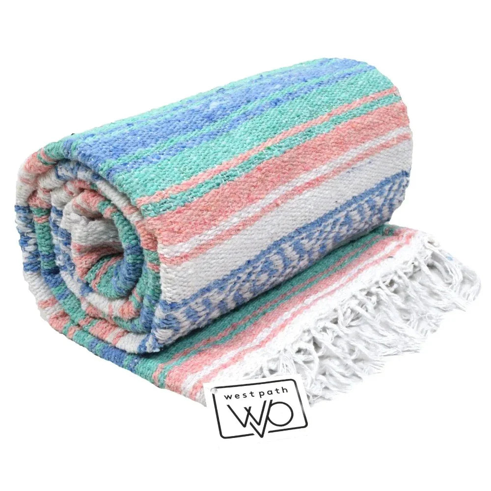 Mint, Blue & Coral Peach Mexican Falsa Blanket West Path