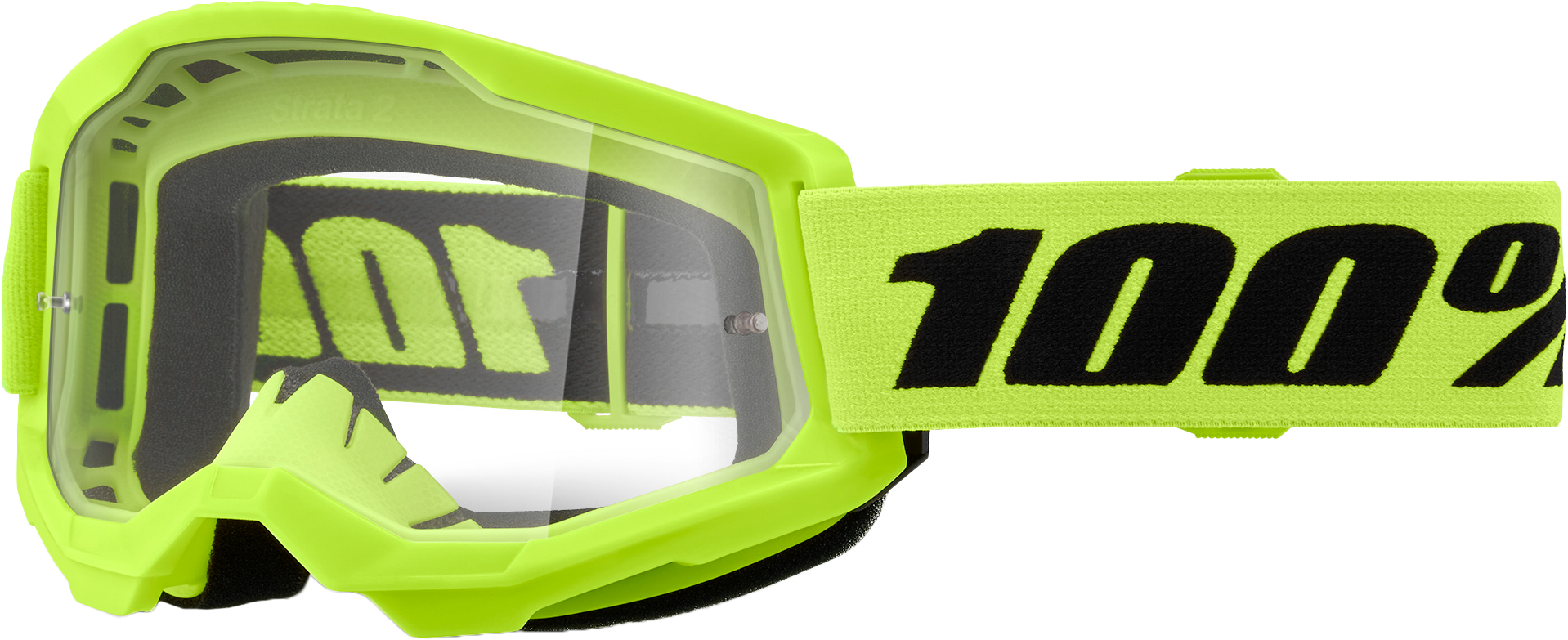 100% Strata 2 Youth Goggle Neon Yellow Clear Lens LiveTheGnar