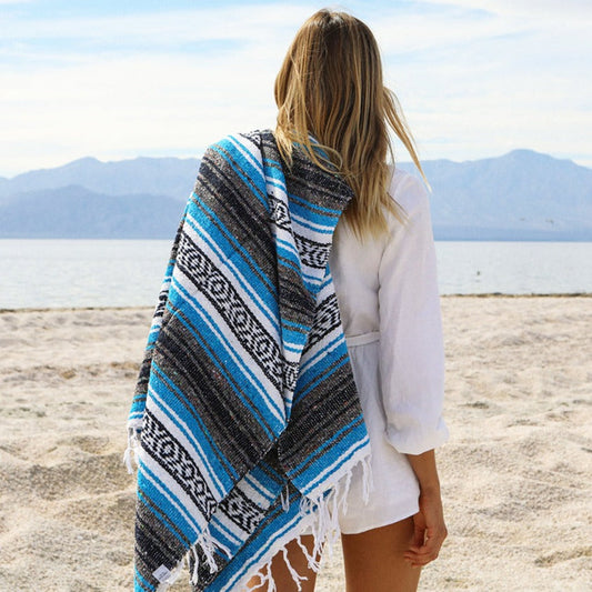 Bright Blue Mexican Falsa Blanket West Path