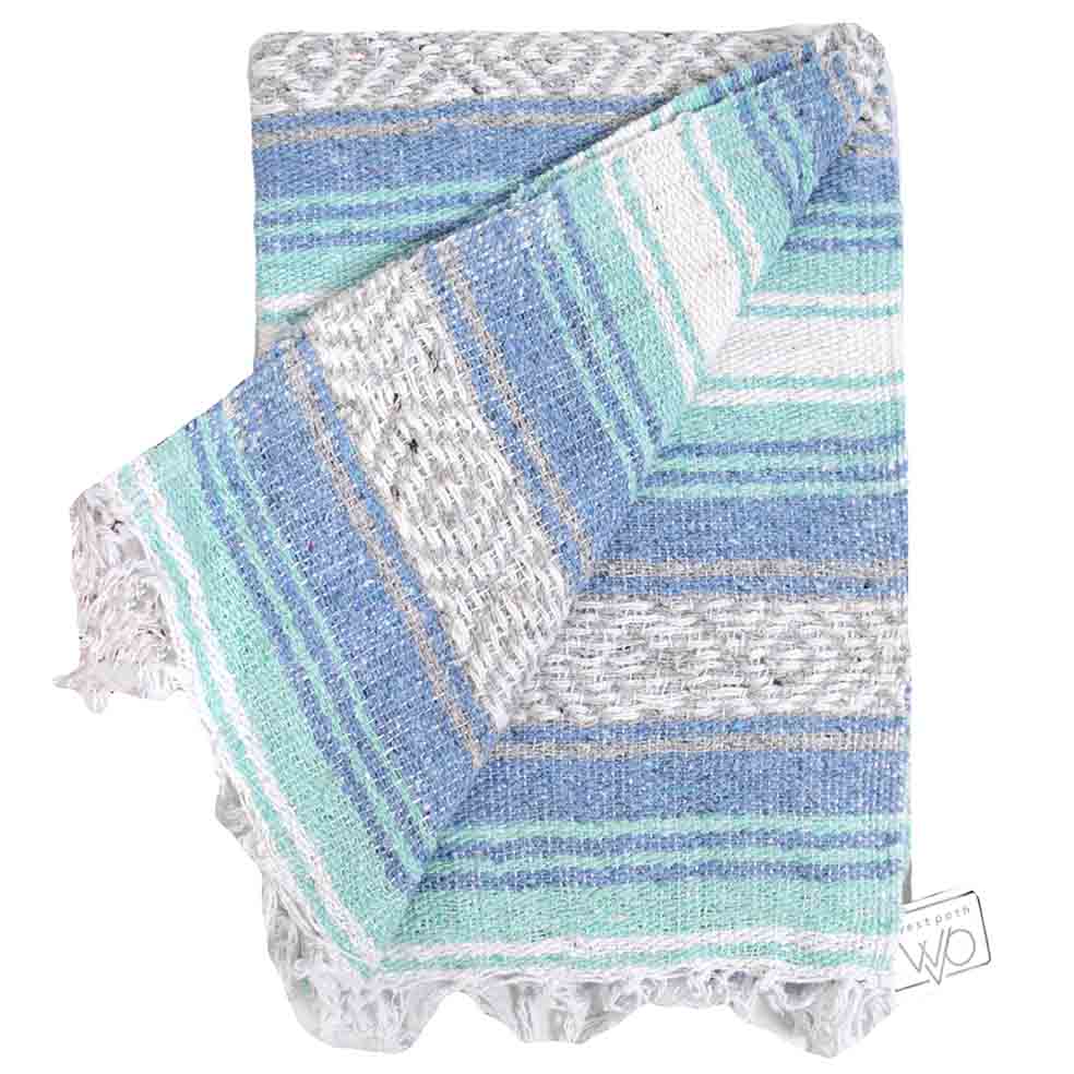 Mint Blue Ocean Mexican Falsa Yoga Blanket West Path